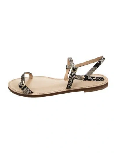 Pre-owned Amanu Leather Animal Print Sandals In Gold