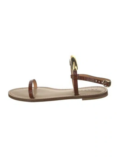 Pre-owned Amanu Leather Animal Print Sandals W/ Tags In Brown/neutrals