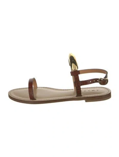 Pre-owned Amanu Leather Animal Print Sandals W/ Tags In Neutrals
