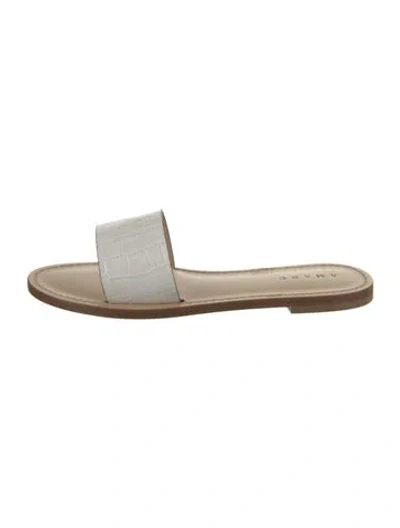 Pre-owned Amanu Leather Animal Print Slides In Neutrals