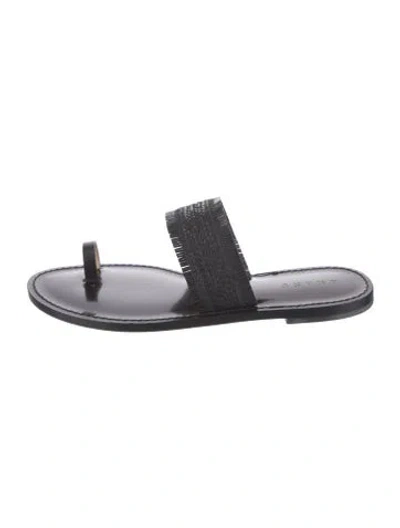 Pre-owned Amanu Leather Braided Accents Slides In Black