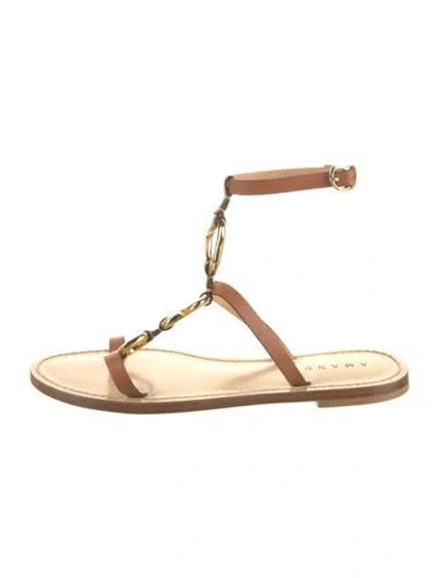 Pre-owned Amanu Leather Chain-link Accents Sandals In Brown