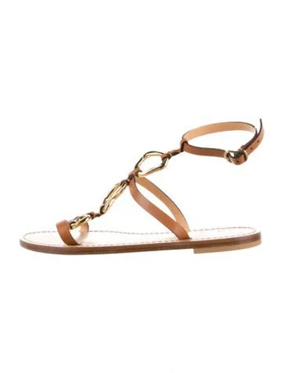 Pre-owned Amanu Leather Chain-link Accents Sandals In Brown