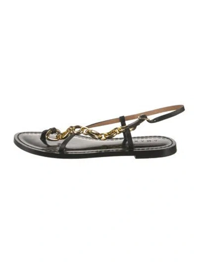 Pre-owned Amanu Leather Chain-link Accents Slingback Sandals In Black