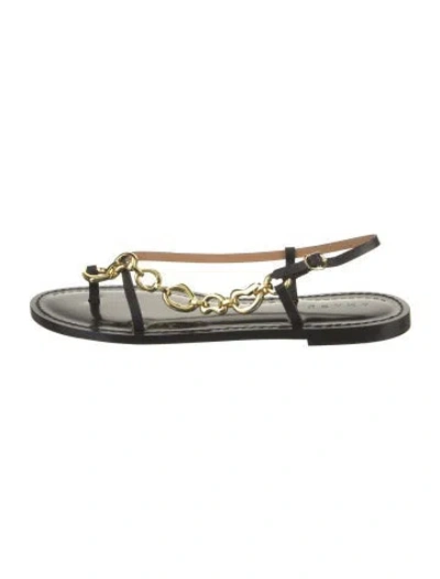 Pre-owned Amanu Leather Chain-link Accents Slingback Sandals W/ Tags In Black