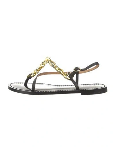 Pre-owned Amanu Leather Chain-link Accents T-strap Sandals In Black