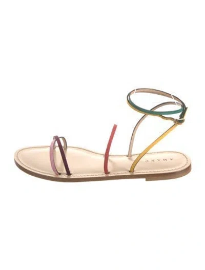 Pre-owned Amanu Leather Colorblock Pattern Gladiator Sandals In Purple