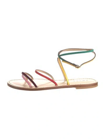 Pre-owned Amanu Leather Colorblock Pattern Sandals In Brown