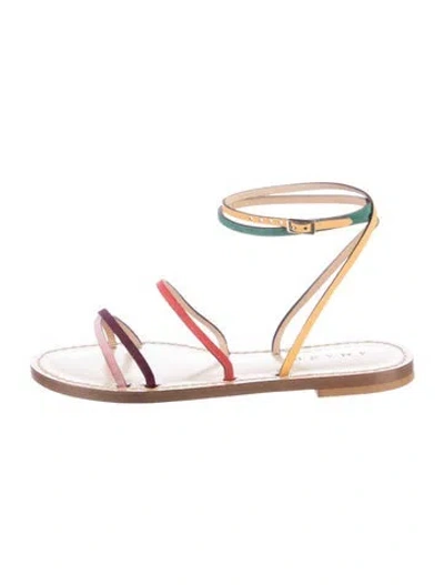 Pre-owned Amanu Leather Colorblock Pattern Sandals In Brown