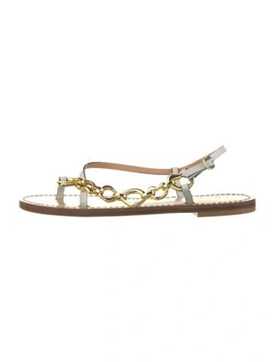 Pre-owned Amanu Leather Colorblock Pattern Sandals In Gold