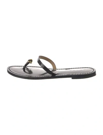 Pre-owned Amanu Leather Flip Flops In Black