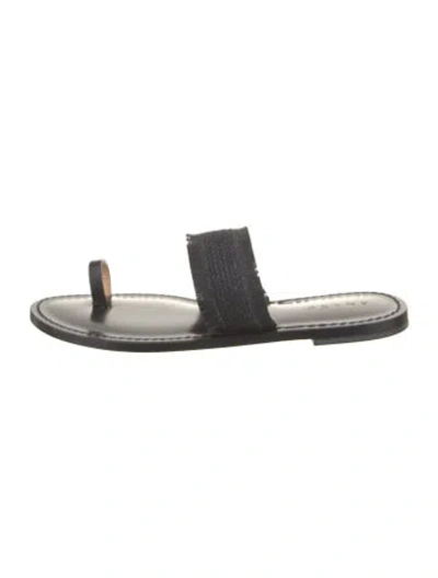 Pre-owned Amanu Leather Fringe Trim Accent Slides In Black