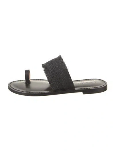 Pre-owned Amanu Leather Fringe Trim Accent Slides In Black