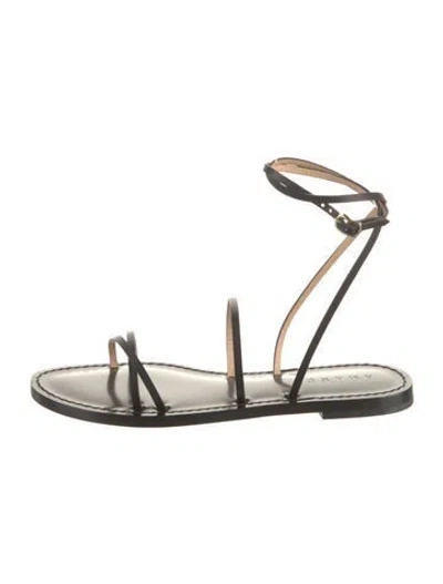 Pre-owned Amanu Leather Gladiator Sandals In Black