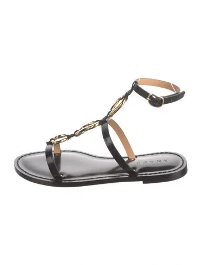 Pre-owned Amanu Leather Gladiator Sandals In Black