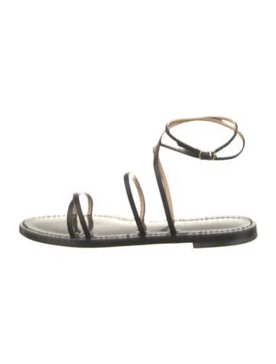 Pre-owned Amanu Leather Gladiator Sandals In Black
