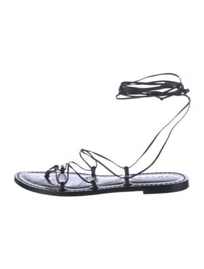 Pre-owned Amanu Leather Gladiator Sandals In Black