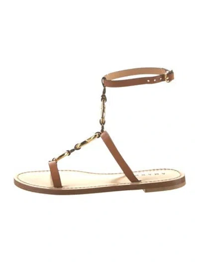 Pre-owned Amanu Leather Gladiator Sandals W/ Tags In Brown