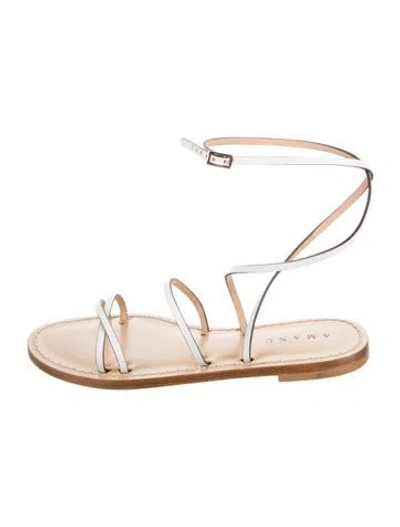 Pre-owned Amanu Leather Gladiator Sandals W/ Tags In White