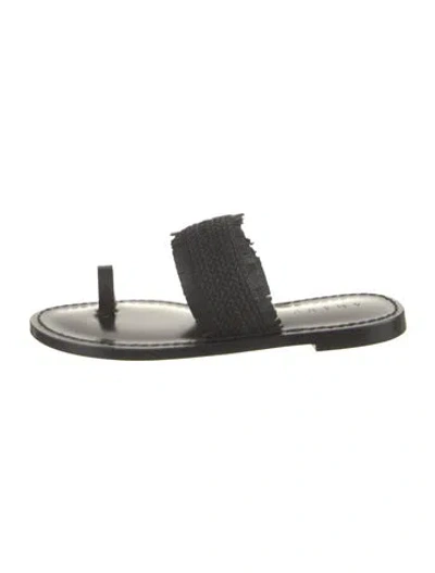 Pre-owned Amanu Leather Printed Slides In Black