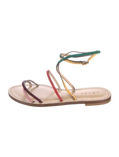 Pre-owned Amanu Leather Sandals In Brown