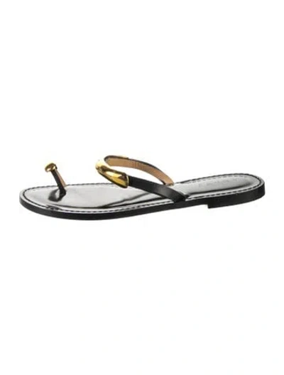 Pre-owned Amanu Leather Slides In Black