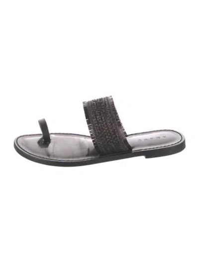 Pre-owned Amanu Leather Slides In Black
