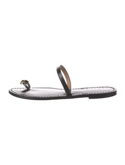Pre-owned Amanu Leather Slides In Black