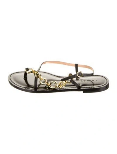 Pre-owned Amanu Leather Slingback Sandals In Black