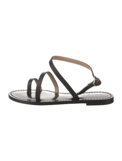 Pre-owned Amanu Leather Slingback Sandals In Black