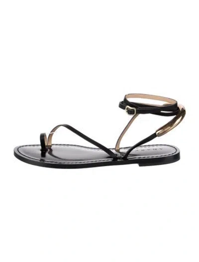 Pre-owned Amanu Leather Slingback Sandals In Black