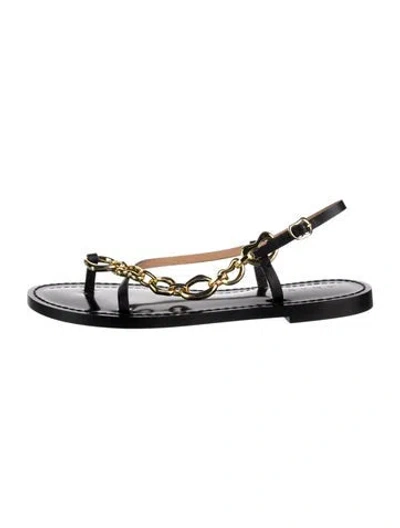 Pre-owned Amanu Leather Slingback Sandals In Black