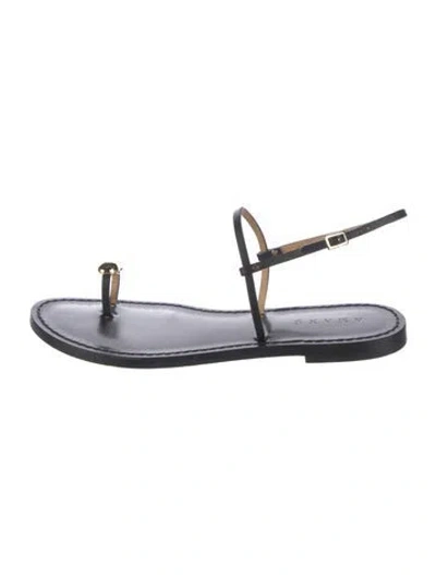 Pre-owned Amanu Leather T-strap Sandals In Black