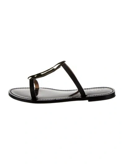 Pre-owned Amanu Leather T-strap Sandals In Black