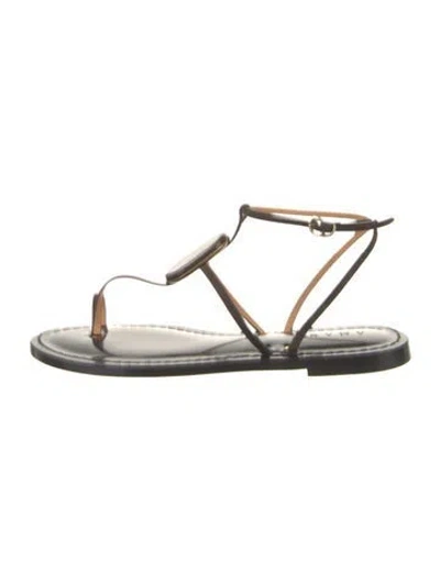 Pre-owned Amanu Leather T-strap Sandals In Brown