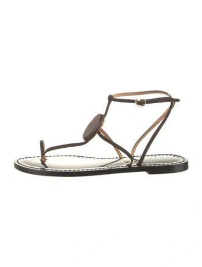 Pre-owned Amanu Leather T-strap Sandals In Brown