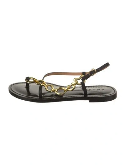 Pre-owned Amanu Leather T-strap Sandals W/ Tags In Black