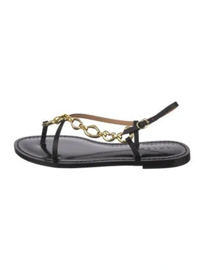 Pre-owned Amanu Leather T-strap Sandals W/ Tags In Black