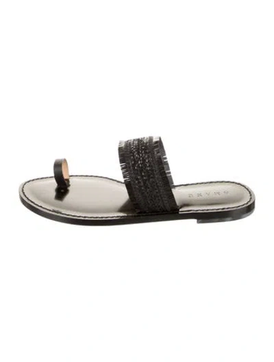 Pre-owned Amanu Straw Braided Accents Slides In Black