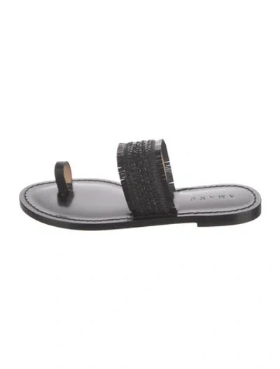 Pre-owned Amanu Straw Braided Accents Slides In Black