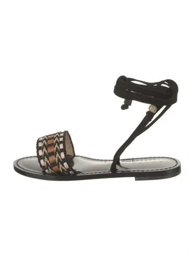 Pre-owned Amanu Straw Patterned Sandals W/ Tags In Black