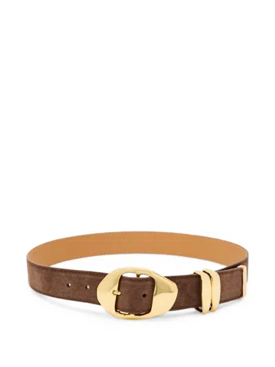 Amanu The Grumeti Suede Sculptural-buckle Belt In Gray
