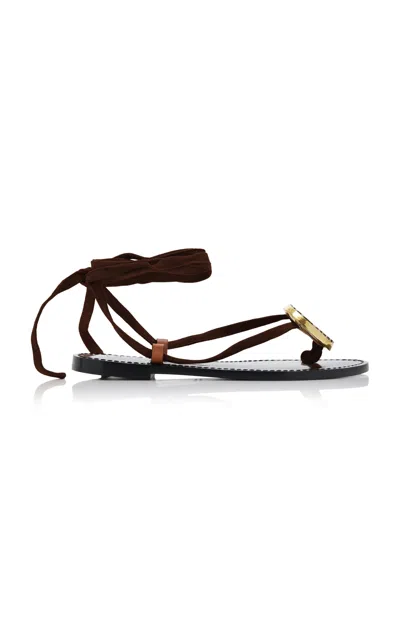 Amanu The Vamizi Embellished Suede Sandals In Brown