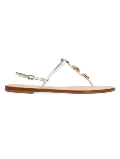 Amanu Women's The Nairobi Beaded Leather Sandals In White