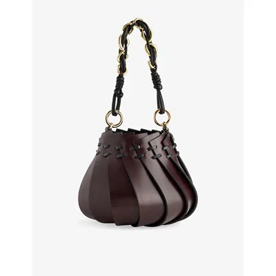 Amanu Womens Mocha Panelled Logo Leather Mini Top-handle Bag In Brown