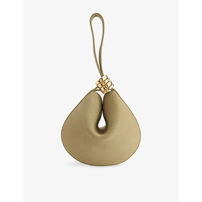 Amanu Womens Olive Mini Zambia Leather Pouchette Bag In Green