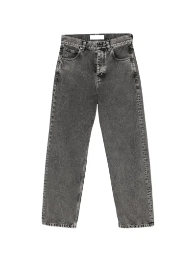 Amaranto Acid-wash Zigzag-stitch Jeans In Grey