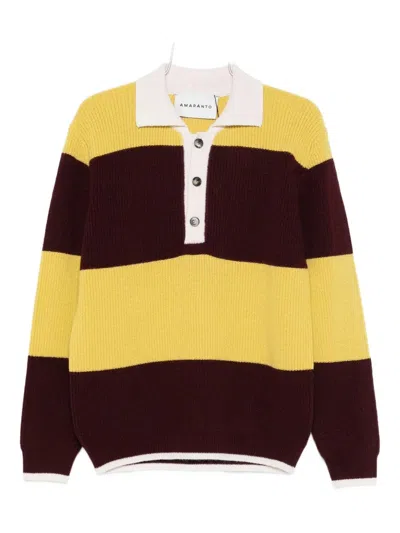 Amaranto Multicolored Striped Knit Pullover With Polo Collar In Black