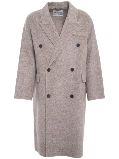 Amaranto Herringbone Pattern Double-breasted Coat In Neutral