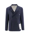Amaranto Wool Blend Blazer With Logoed Label In Blue
